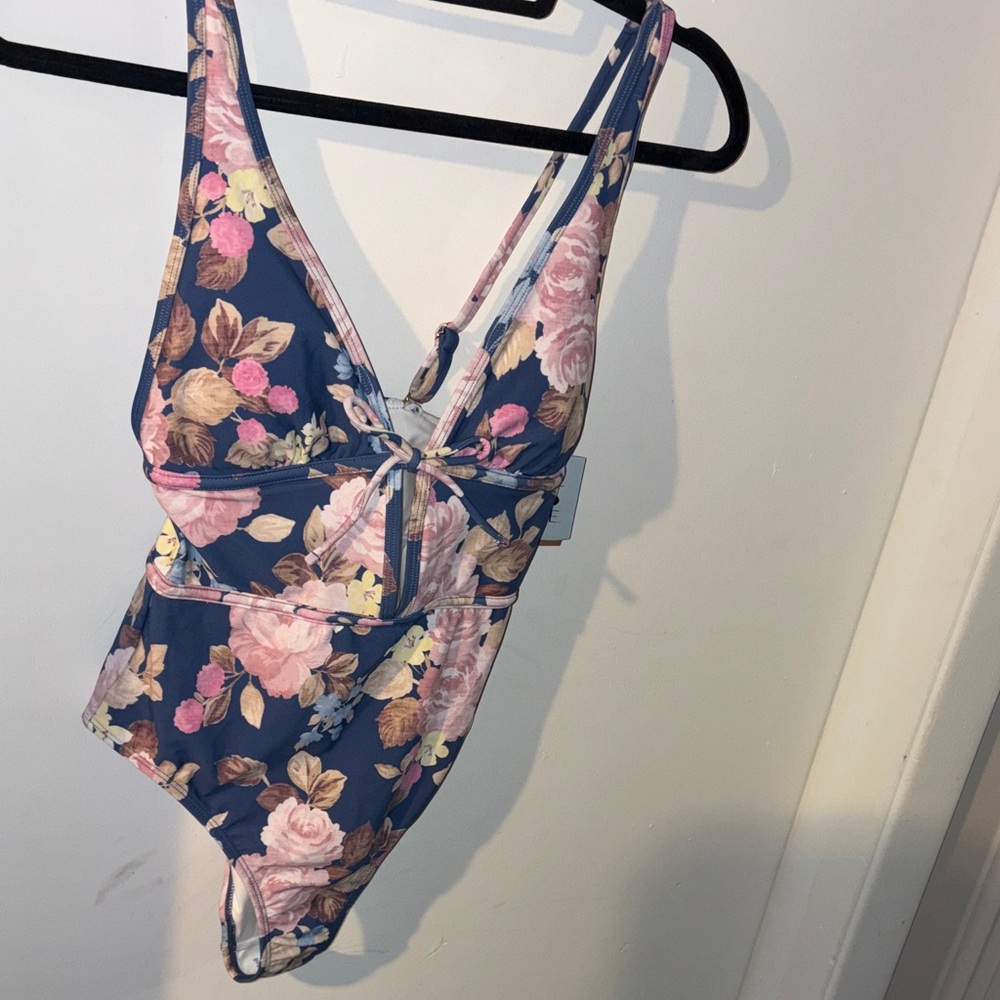 Shade & Shore Navy Floral One-Piece Swimsuit with Pink Roses